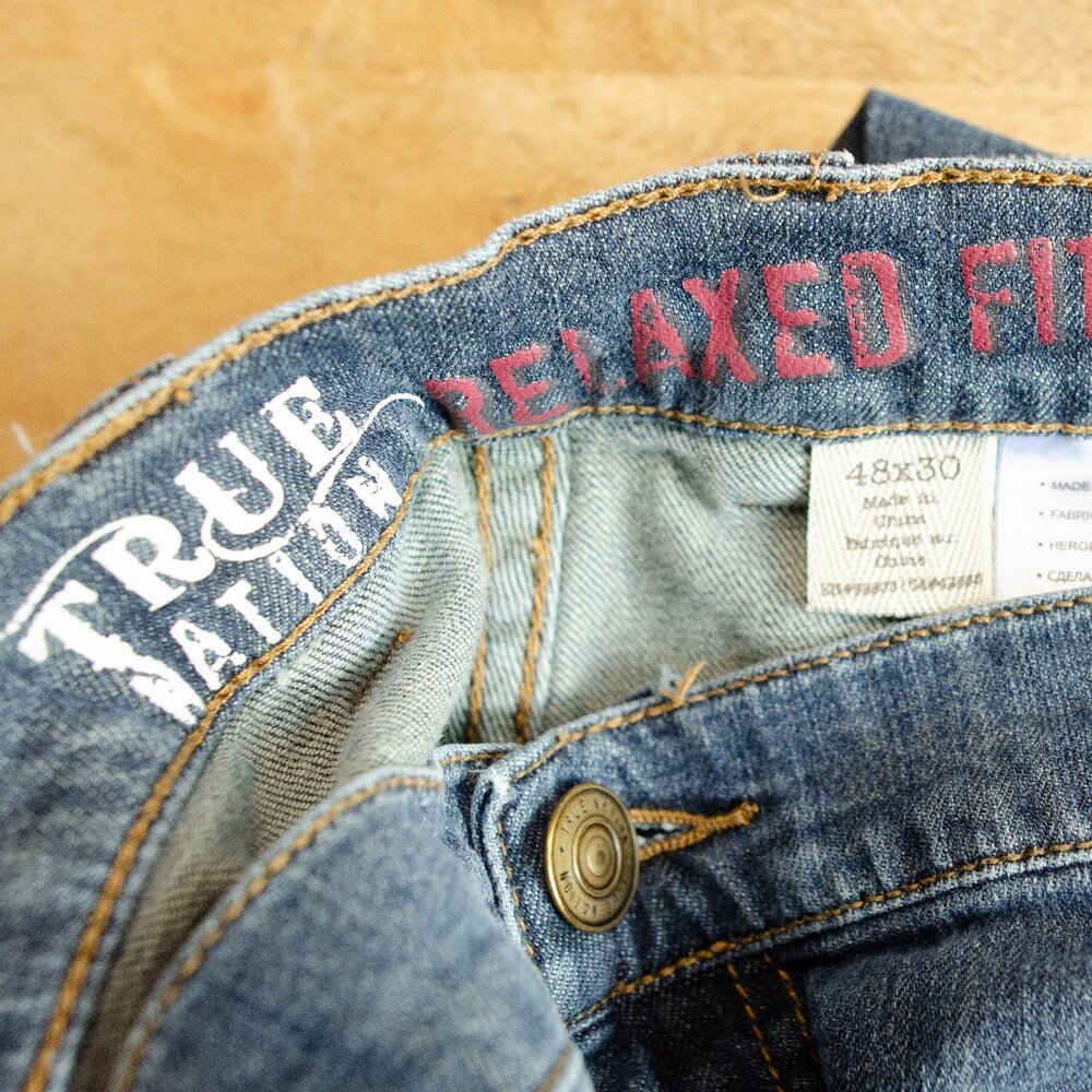 True Nation Relaxed Tapered Fit Jeans Dark Wash 48x30